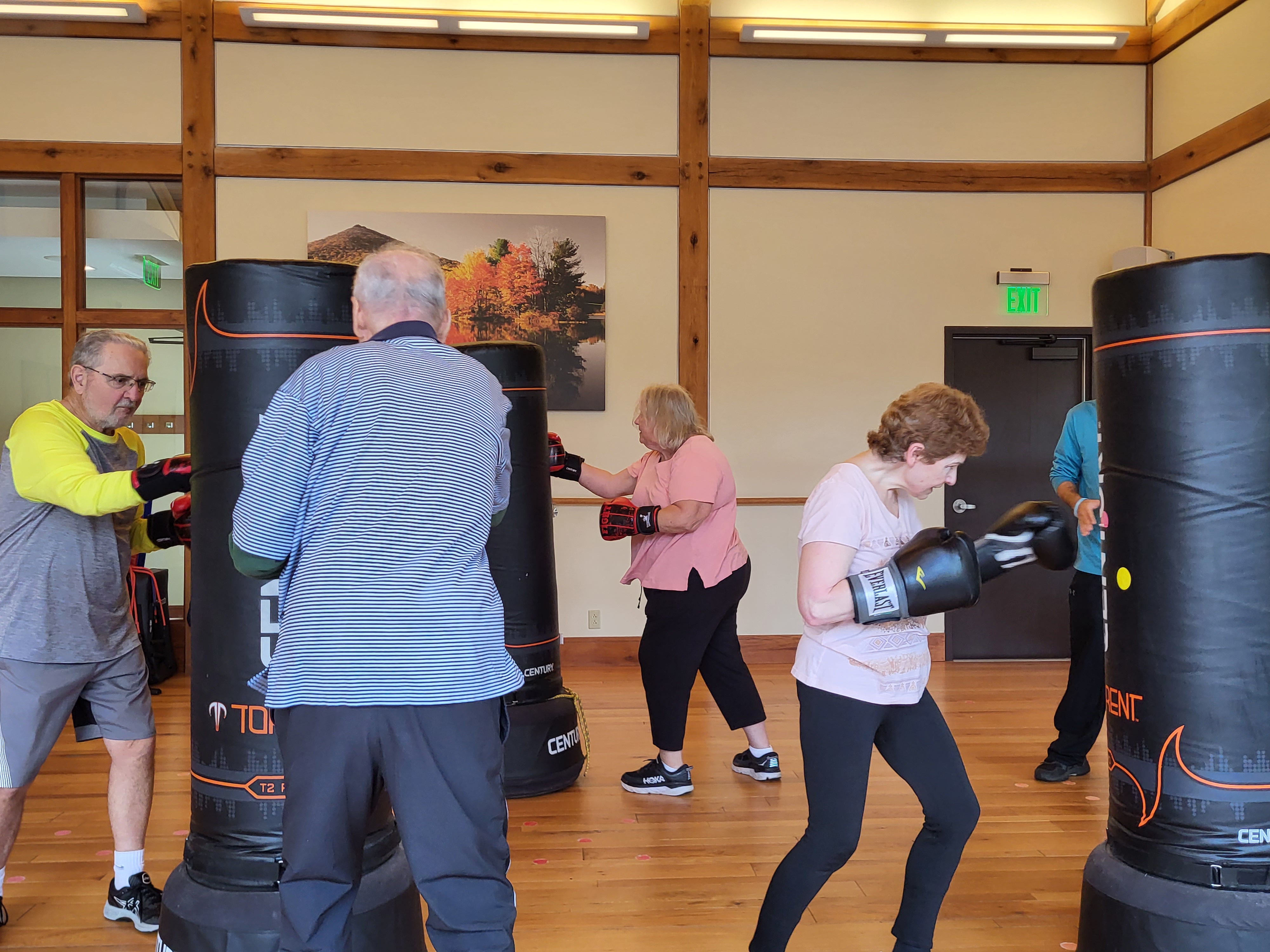 A Rock Steady Boxing session in progress at Warm Hearth Village.